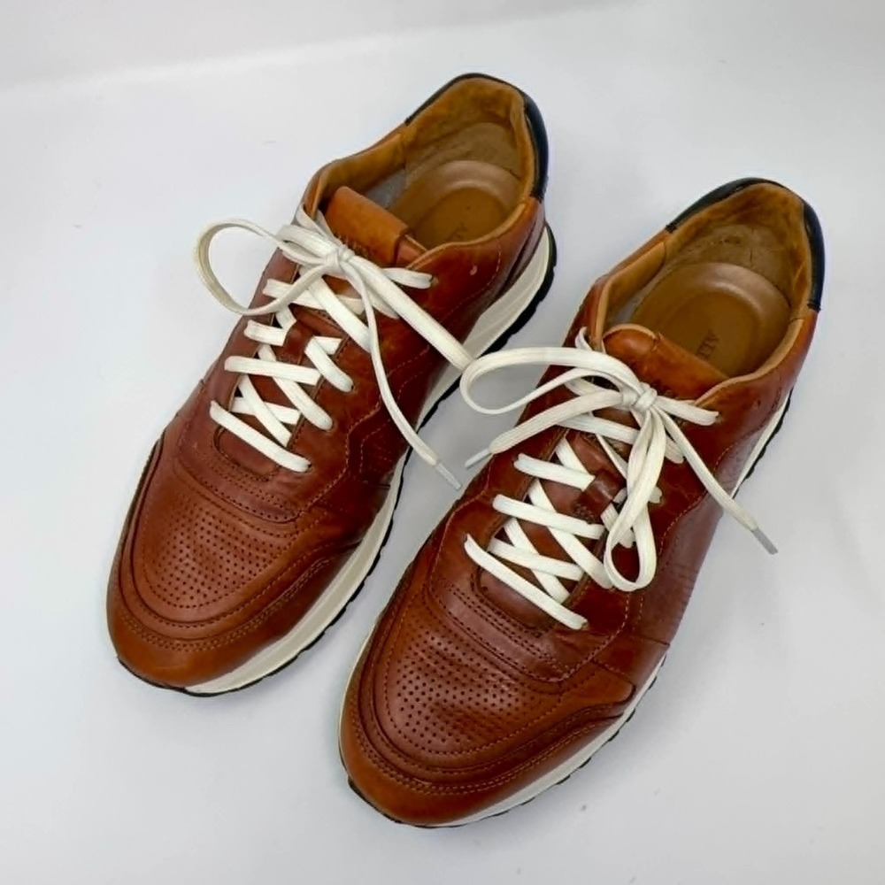 Allen Edmonds Port Washington Leather Sneakers Mens 9 D Brown Pantina USA Shoe - Picture 2 of 12